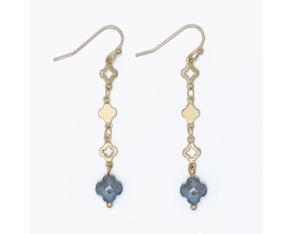 Earrings-Blue Clover Drop in Gold