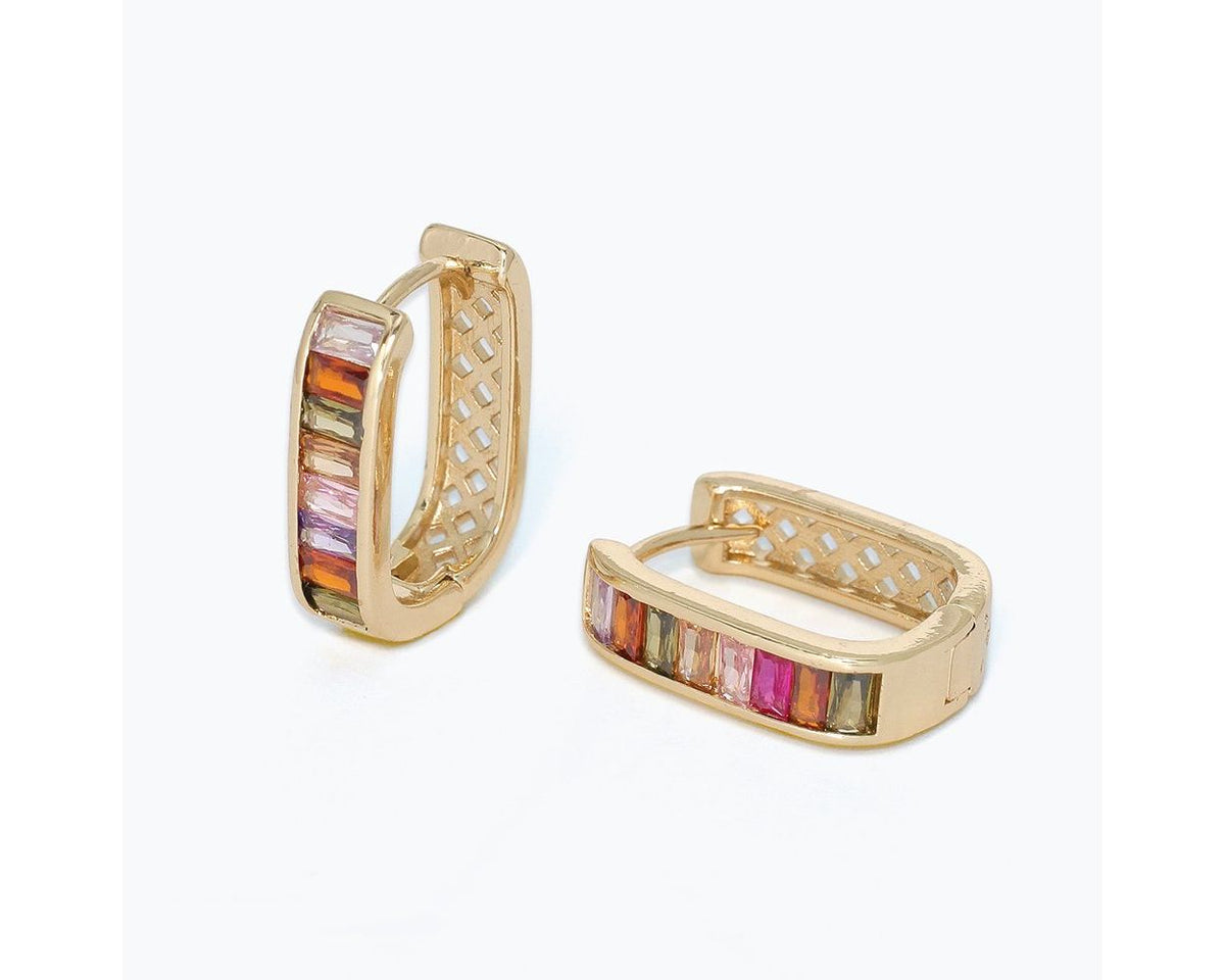 Earrings-Multicolor CZs Gold Hoop