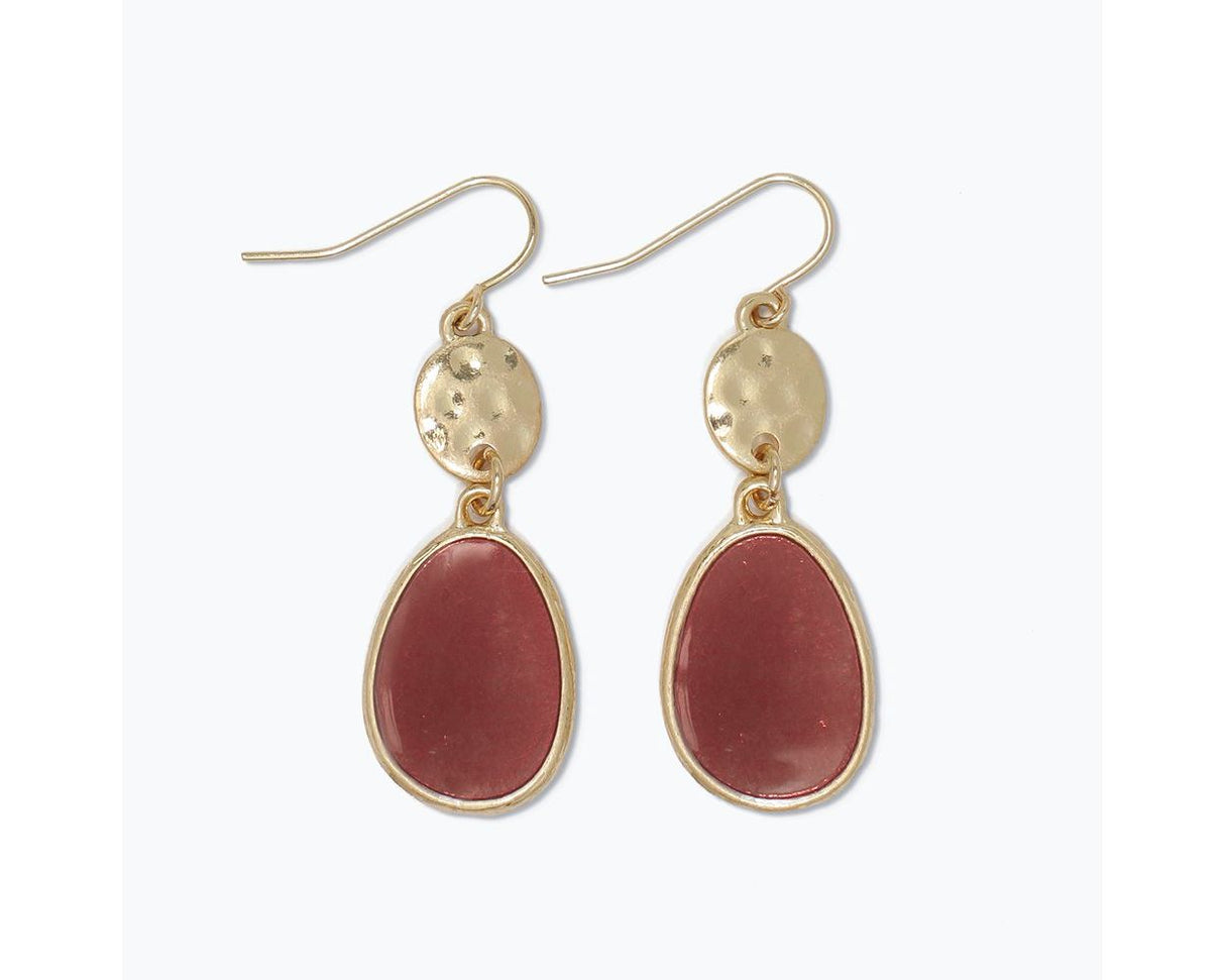 Earrings-Wine + Hammered Gold Drops