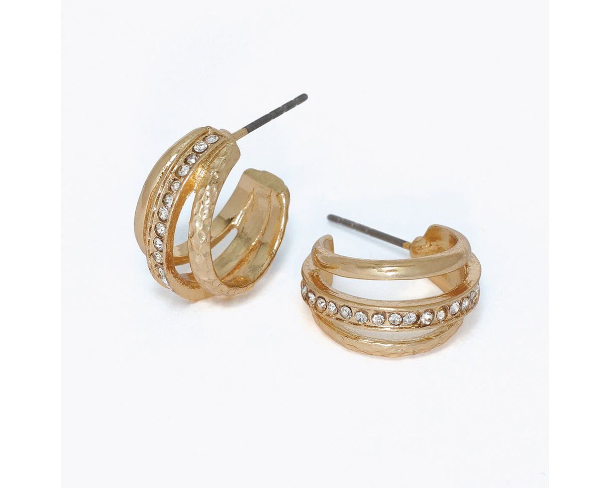 Earrings-Hammered + Crystal + Gold