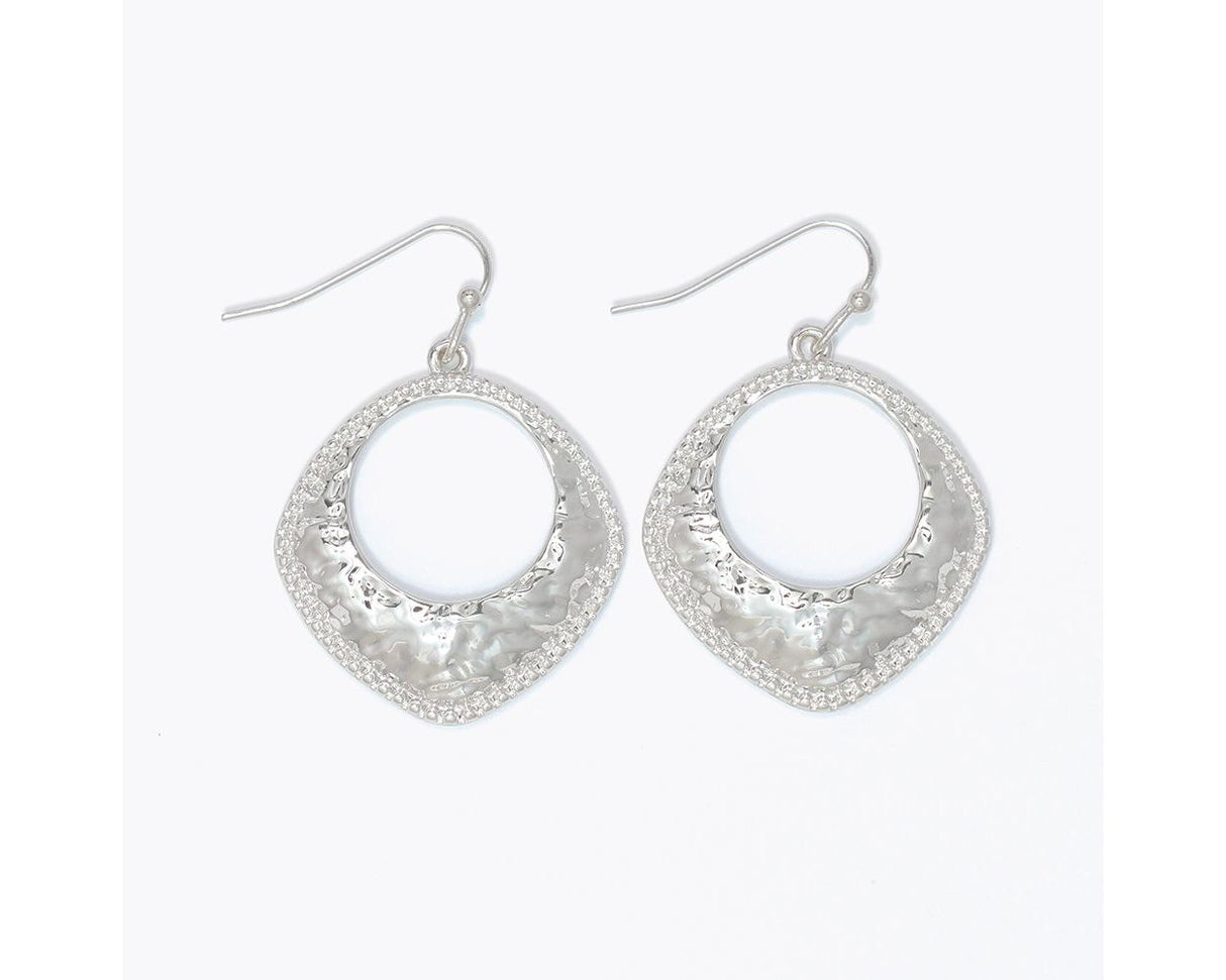 Earrings-Hammered Open Silver Drops
