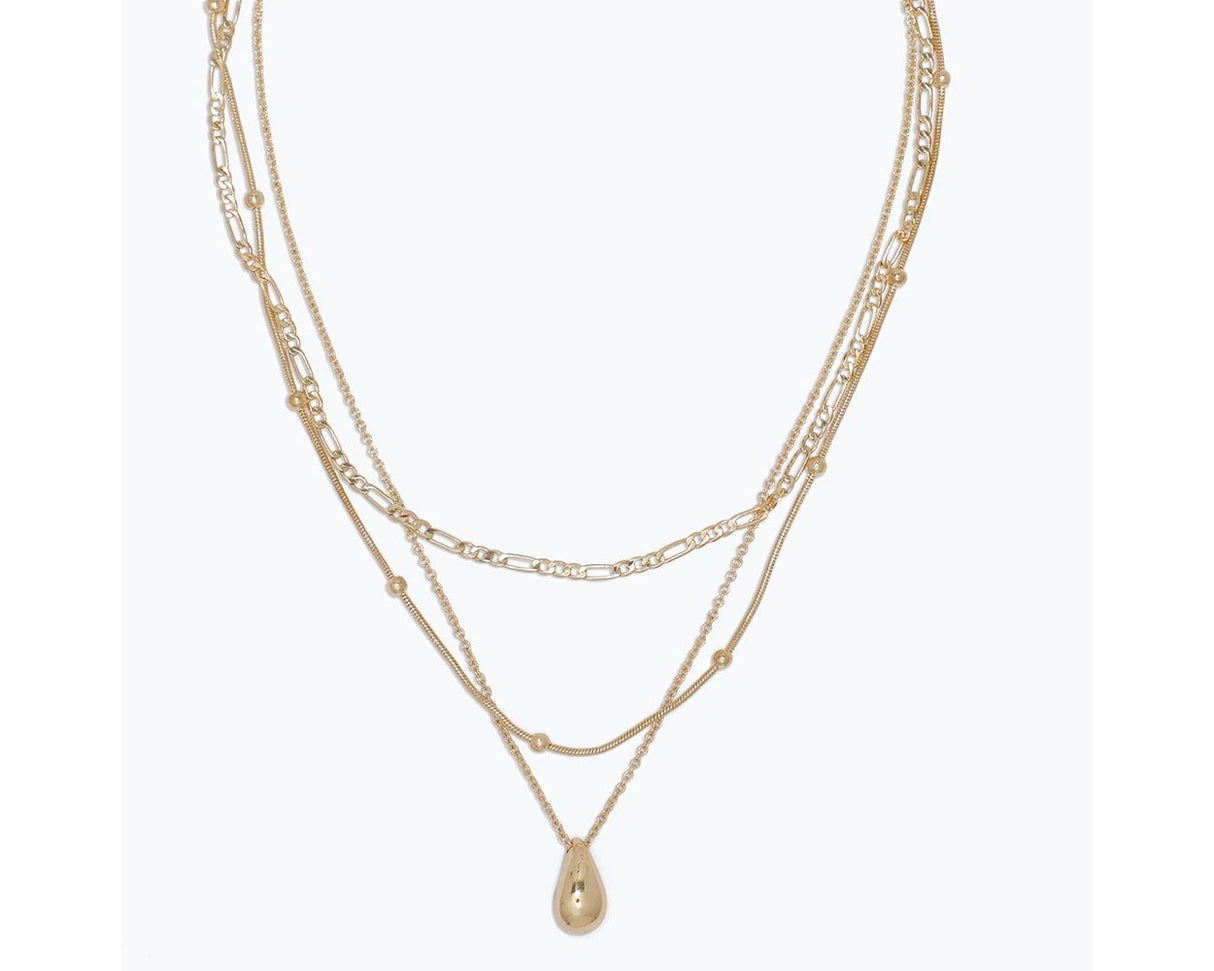 Necklace-3 Layers Gold Chains w Dro