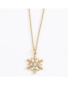 Necklace-Gold Snowflake w Crystals
