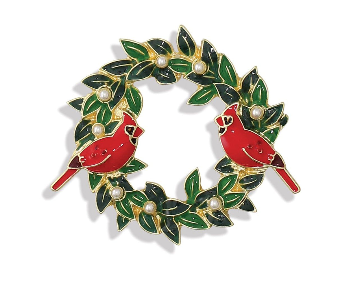 Pin-Cardinals on Holly Wreath