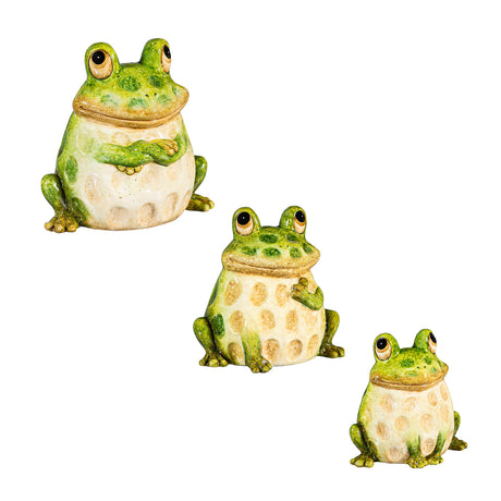 Ceramic Frog Family Statue, 7"H