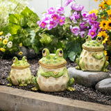 Ceramic Frog Family Statue, 7"H