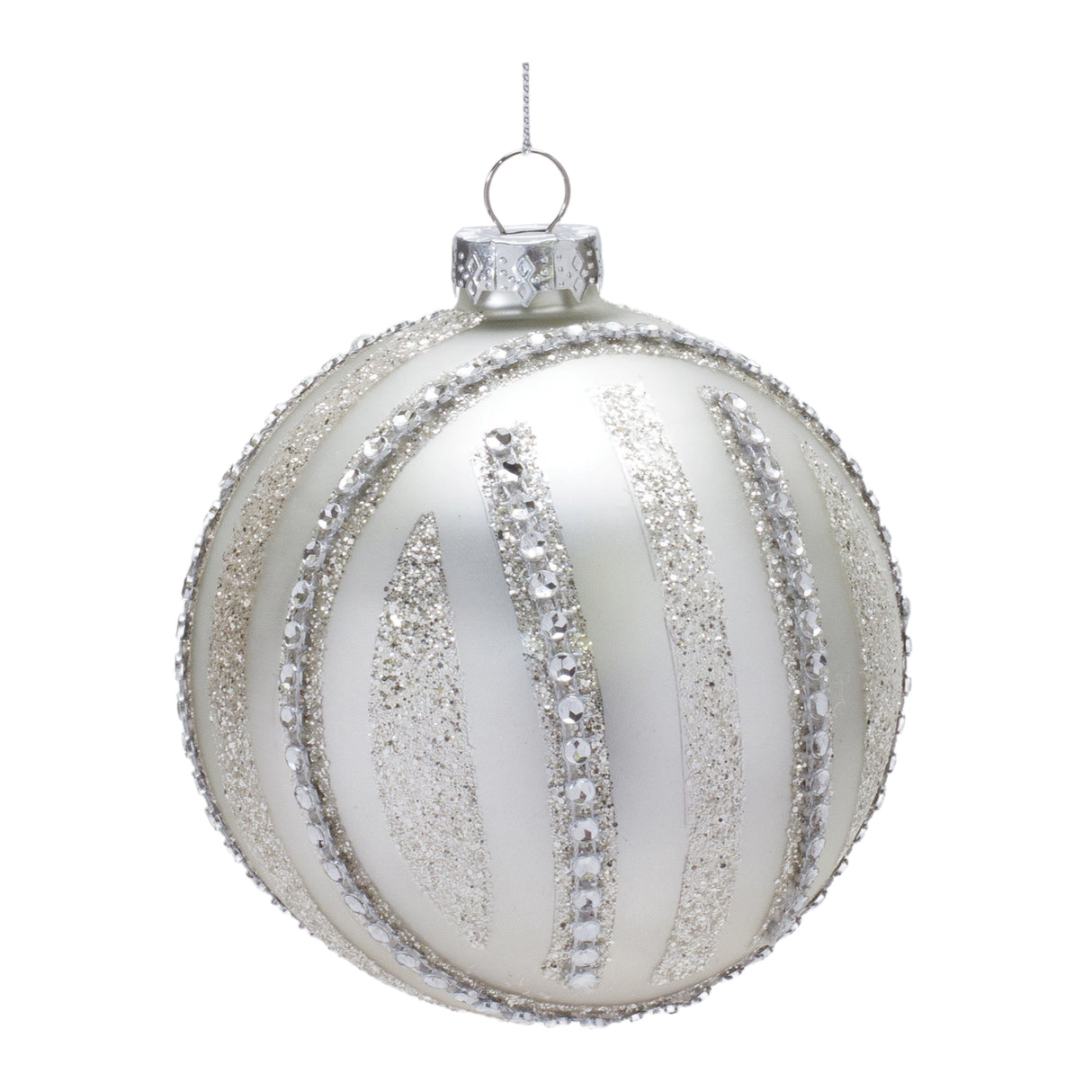 Silver Ball Ornament 4”D Glass