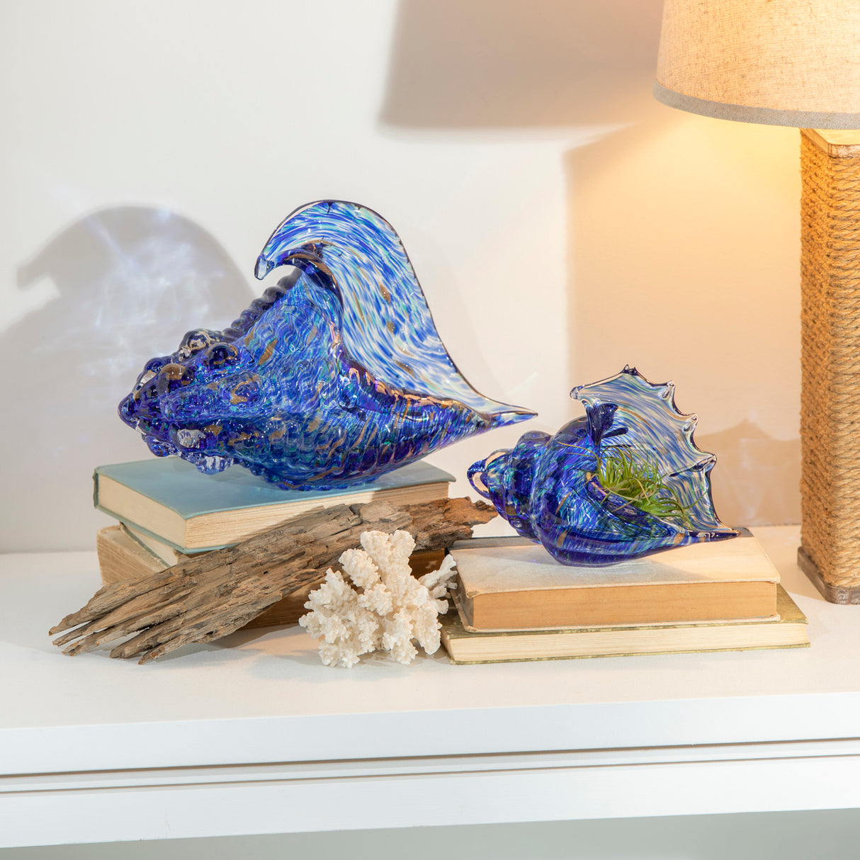 Glass Conch Shell Table Decor - Blue Coba