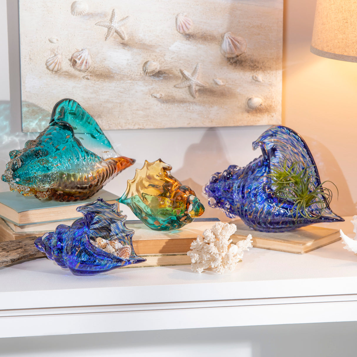 Glass Conch Shell Table Decor - Blue Coba