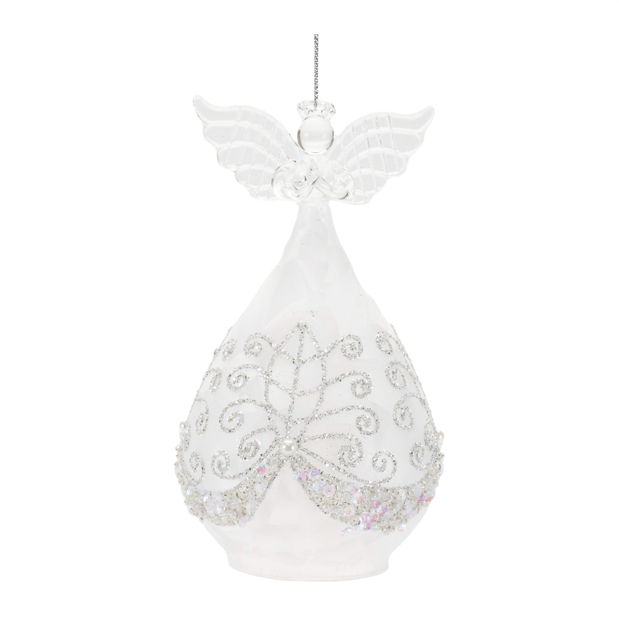 Angel Teardrop Ornament 6.5”H Glass