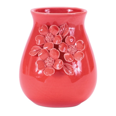 Vase w/Floral 6.5"H Stoneware