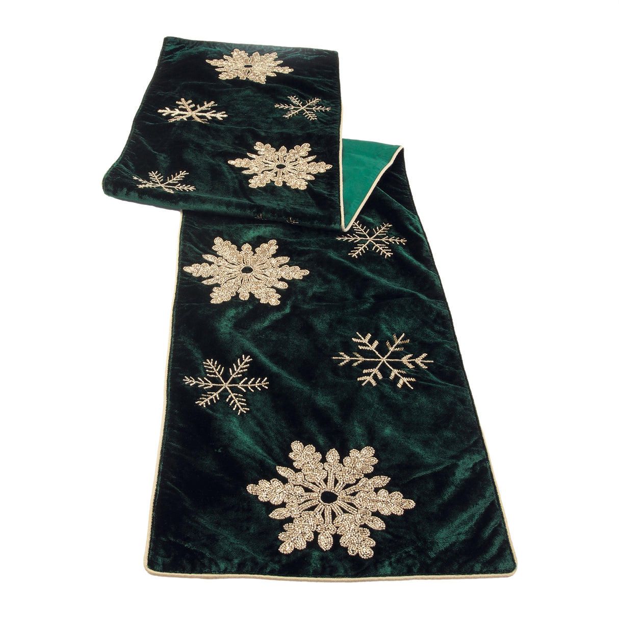Green Table Runner with Snowflakes