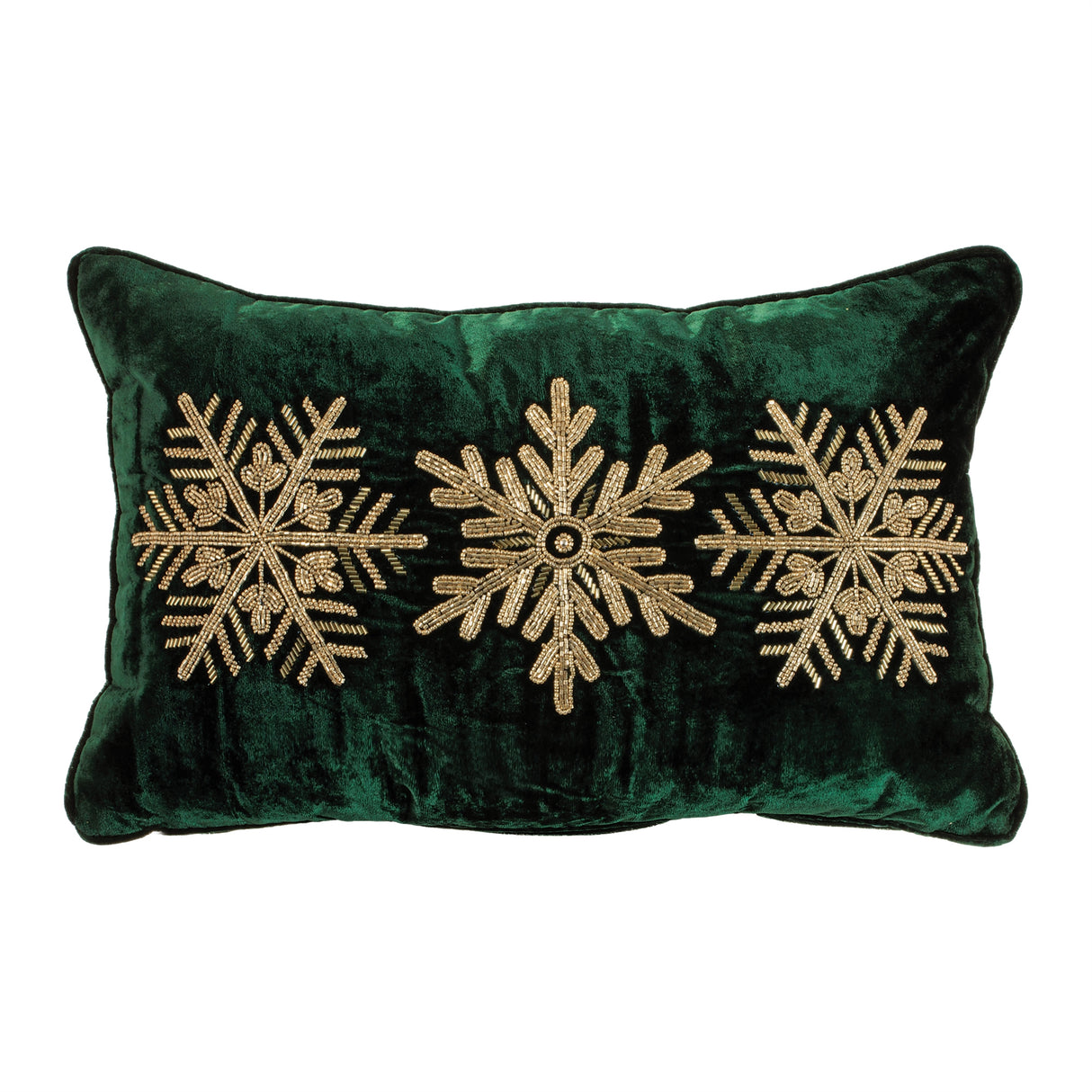 Green Pillow with Snowflakes