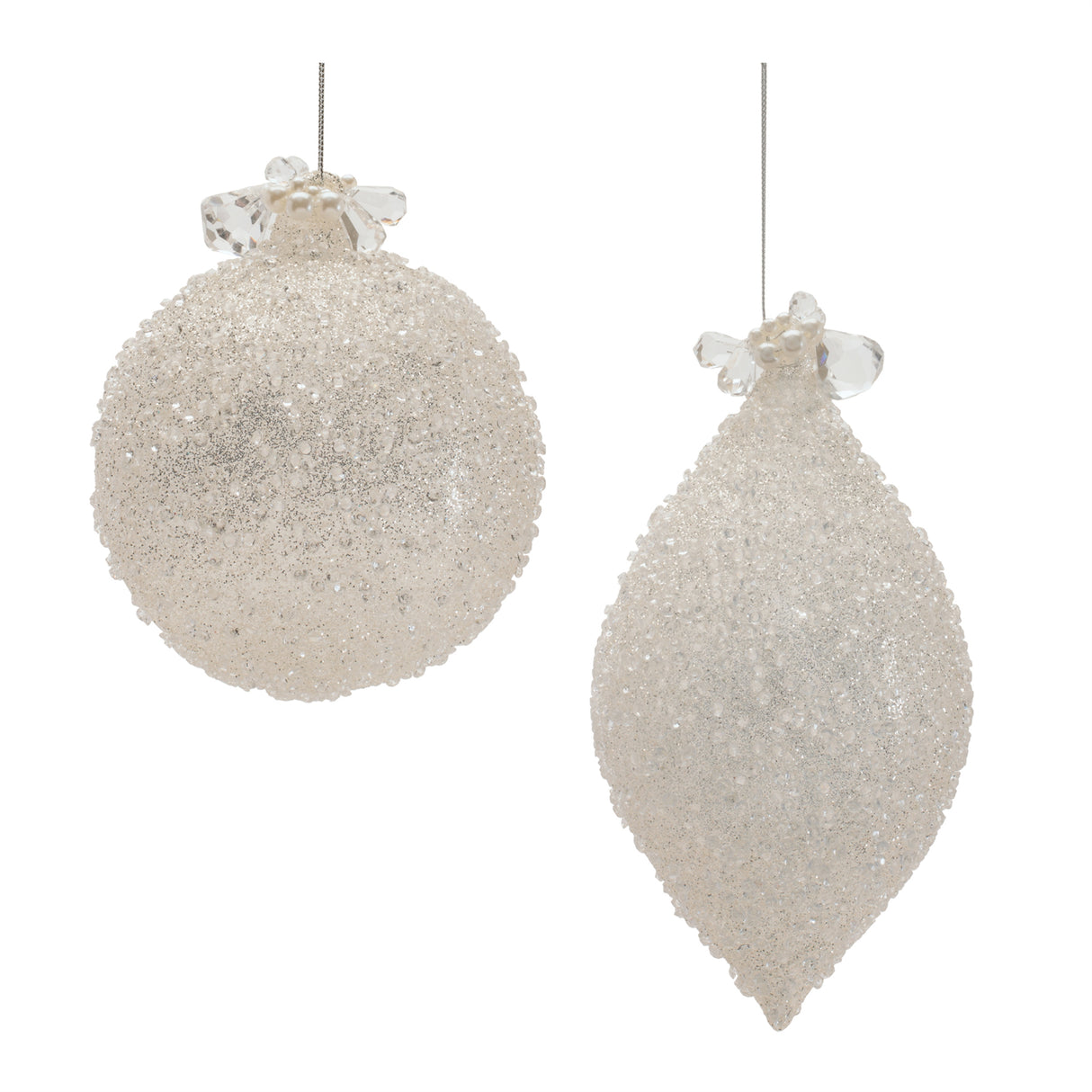White Glitter Ornament - 2 Assorted