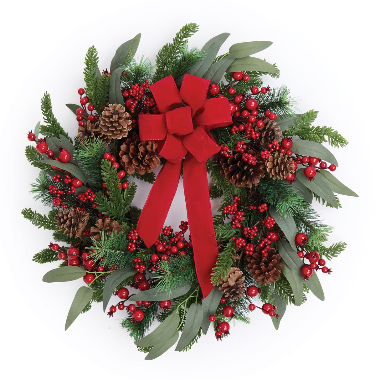 Pine/Berry/Cone Wreath w/Ribbon