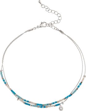 Silver Chain Blue Bead 2 Row Anklet