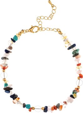 Gold Multi Genuine Stone Bead Anklet