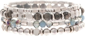 Silver Metal and Stone Bead 4 Pc Bracelet Set