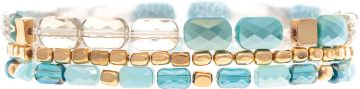 Gold and Blue Fire Polish Facet Beaded Bracelet Set