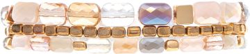 Gold and Pink Fire Polish Facet Beaded Bracelet Set