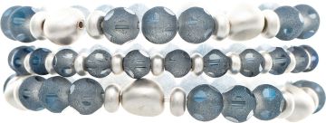 Silver and Blue Frosted Bead 3 Piece Bracelet Set