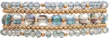 Gold and Blue Peacock Glass Bead Mixed Bracelet Set