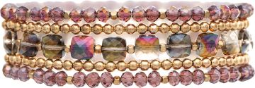 Gold and Purple Peacock Glass Bead Mix Bracelet