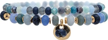 Gold and Blue Color Treated Jade Beaded Bracelet Set