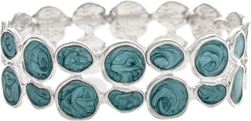 Silver and Blue Epoxy Enamel Discs Bracelet