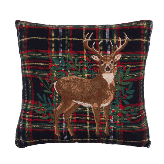 Deer Botanical Plaid Pillow