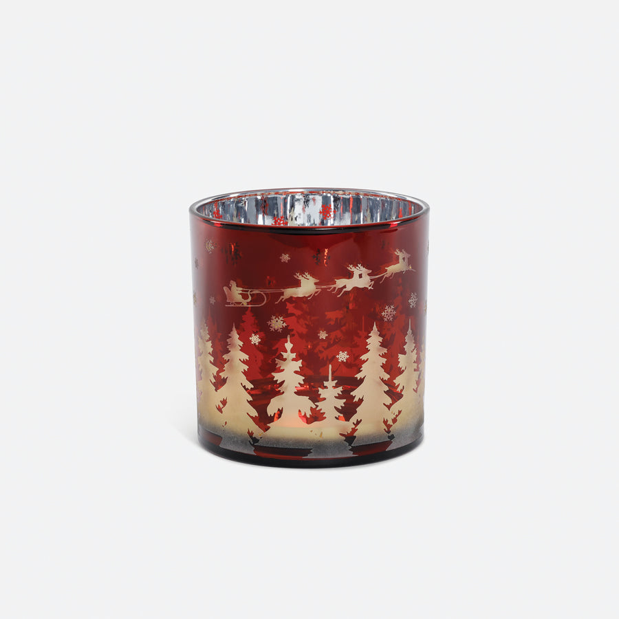 Santa and Sleigh Glass Hurricane 6"