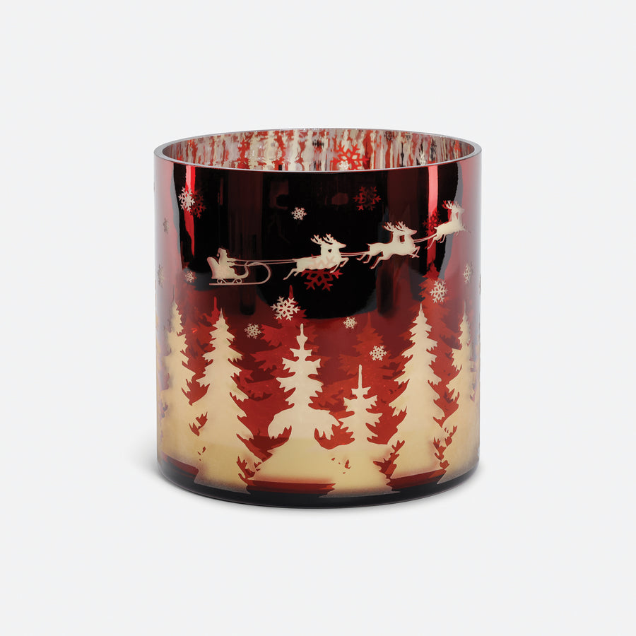 Santa and Sleigh Glass Hurricane 8"
