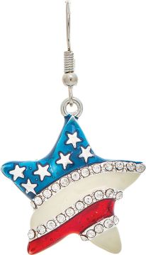Patriotic Flag Puffy Crystal Star Earrings