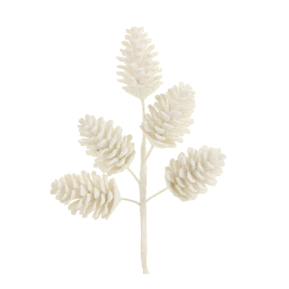 13" Iced White Pinecone Pick