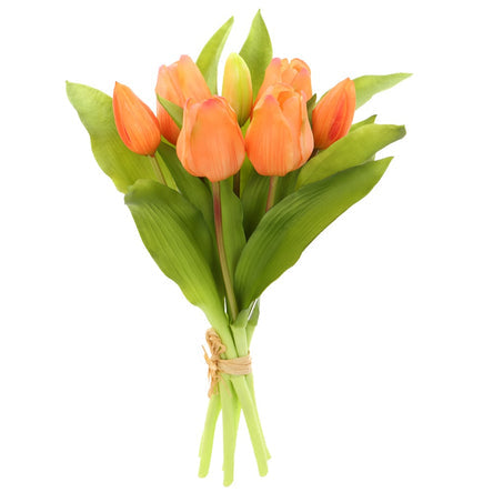 11.75" Real Touch Tulip Silk Flower Bouquet -Orange