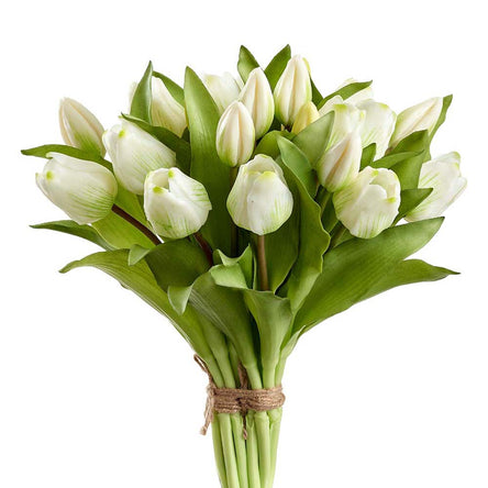 11.75" Tulip Silk Flower Bouquet -White/Green