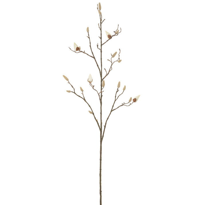 44.5" Magnolia Bud Silk Flower Stem -White