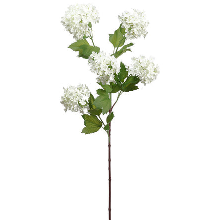 34" Silk Snowball Flower Stem -White