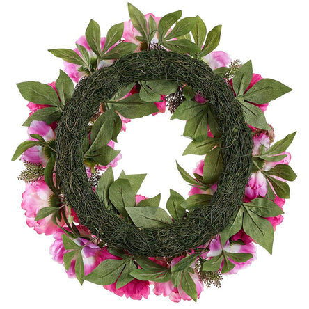 26" Peony & Sedum Silk Flower Hanging Wreath -Beauty/Boysenberry