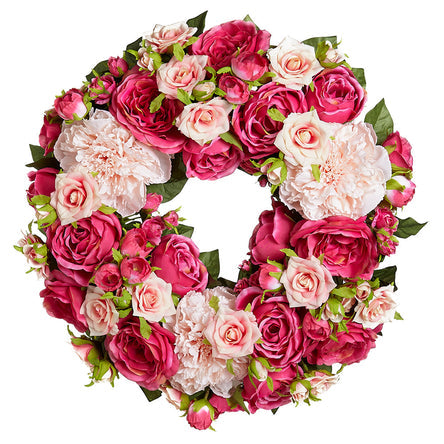 17" Silk Rose & Peony Flower Hanging Wreath -Beauty/Pink