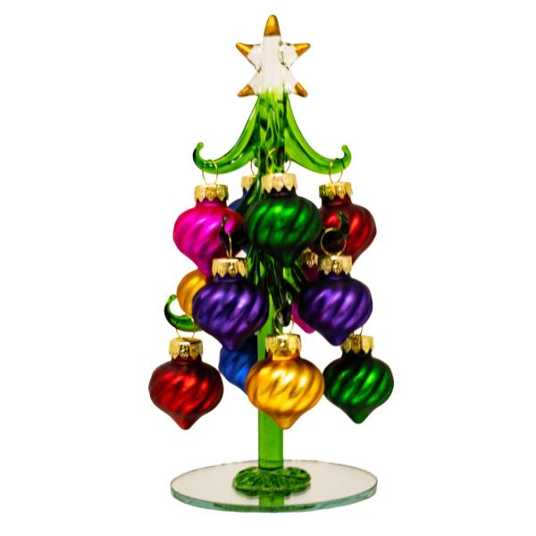 6in Glass Tree Swirled Ornaments
