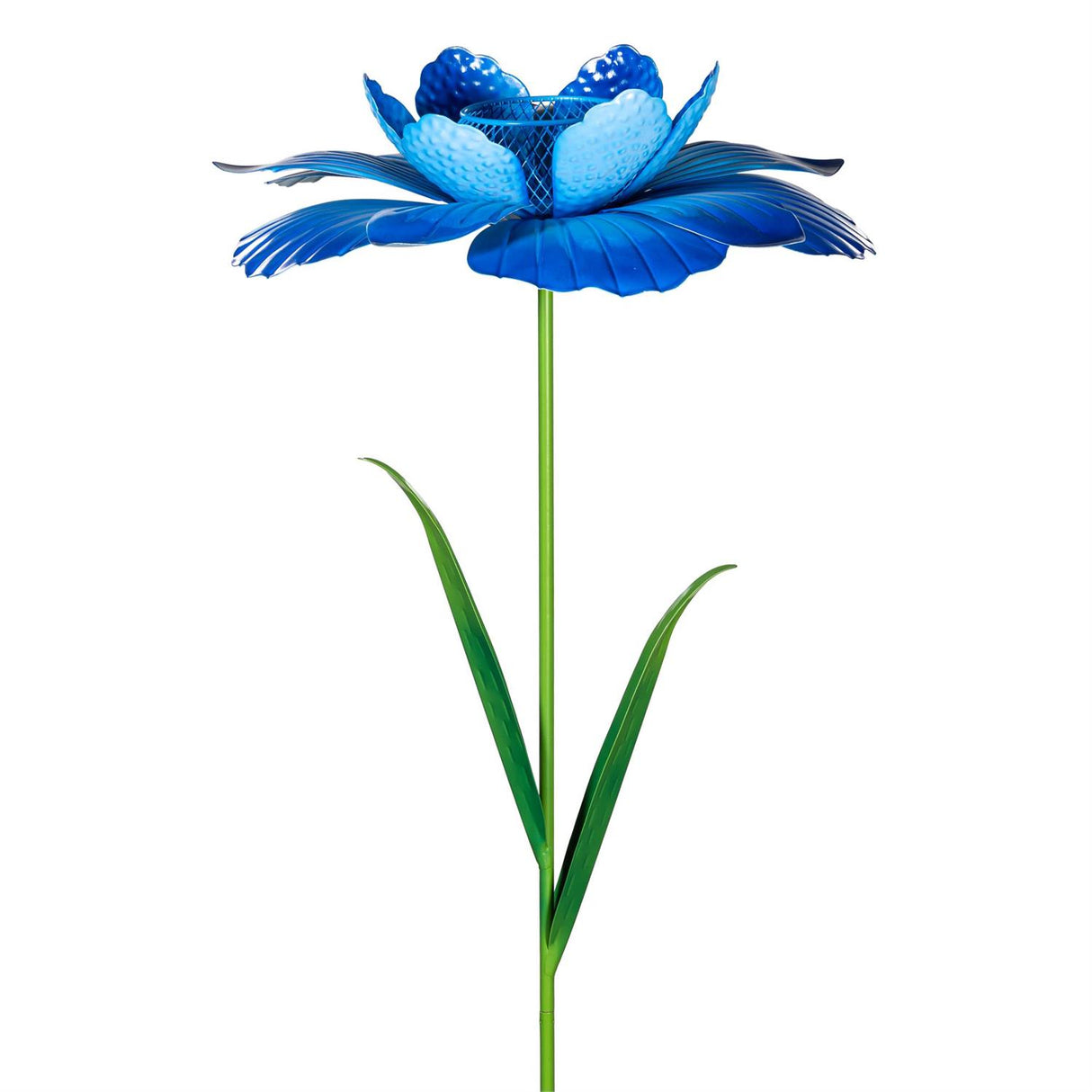 Metal Flower Garden Stake with Bird Feed - Blue