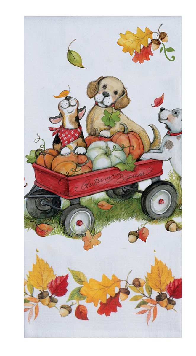 Fetching Fall Wagon Pups Dual Purpose Towel