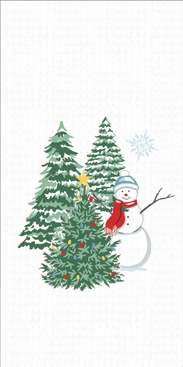 Snowman Embroider Waffle Towel