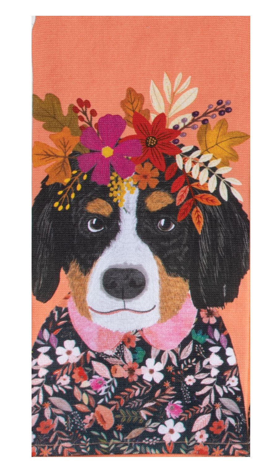 Fall Flowers Everywhere Bernese Mountain Dog Dual Purpose Towel