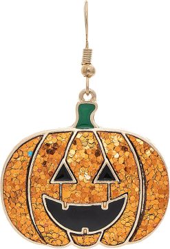 Gold Glitter Jack-O-Lantern Earring