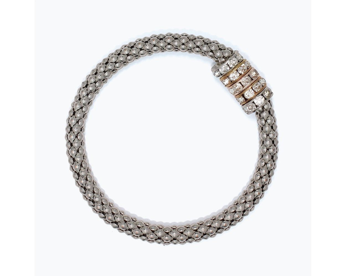 Bracelet-Silv Weave Chain w Crystal