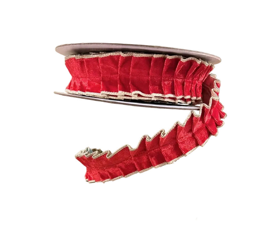 Red Velvet Pleated Metallic Dupion Double Fused-1.5x10yd