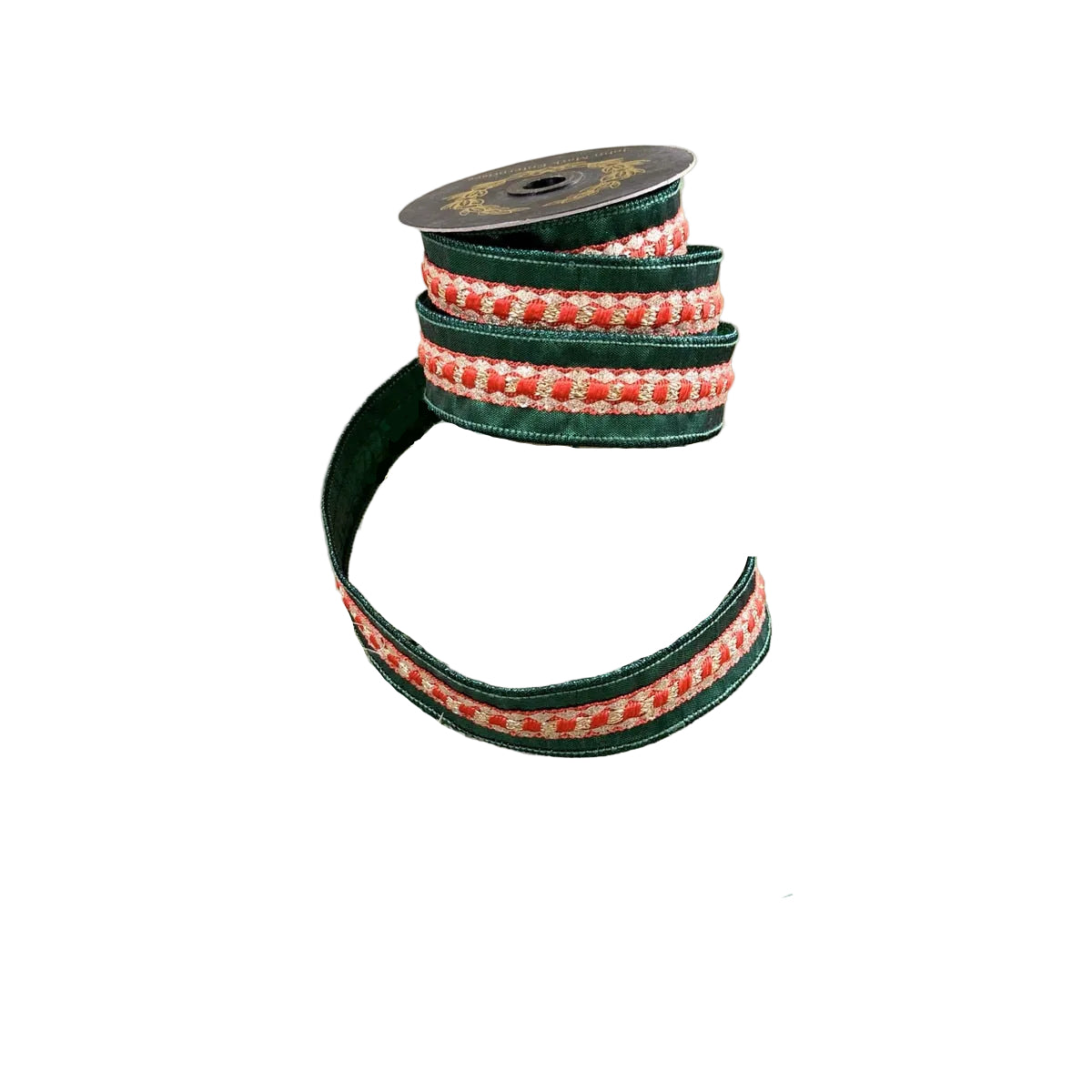 Red Trim Metallic Dupion Green-1.5x5yd