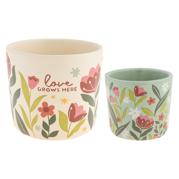 Love Grows Here Ceramic Planters